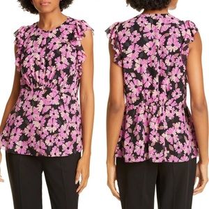 Kate Spade Pink Wallflower Floral Silk Sleeveless Blouse Size 12